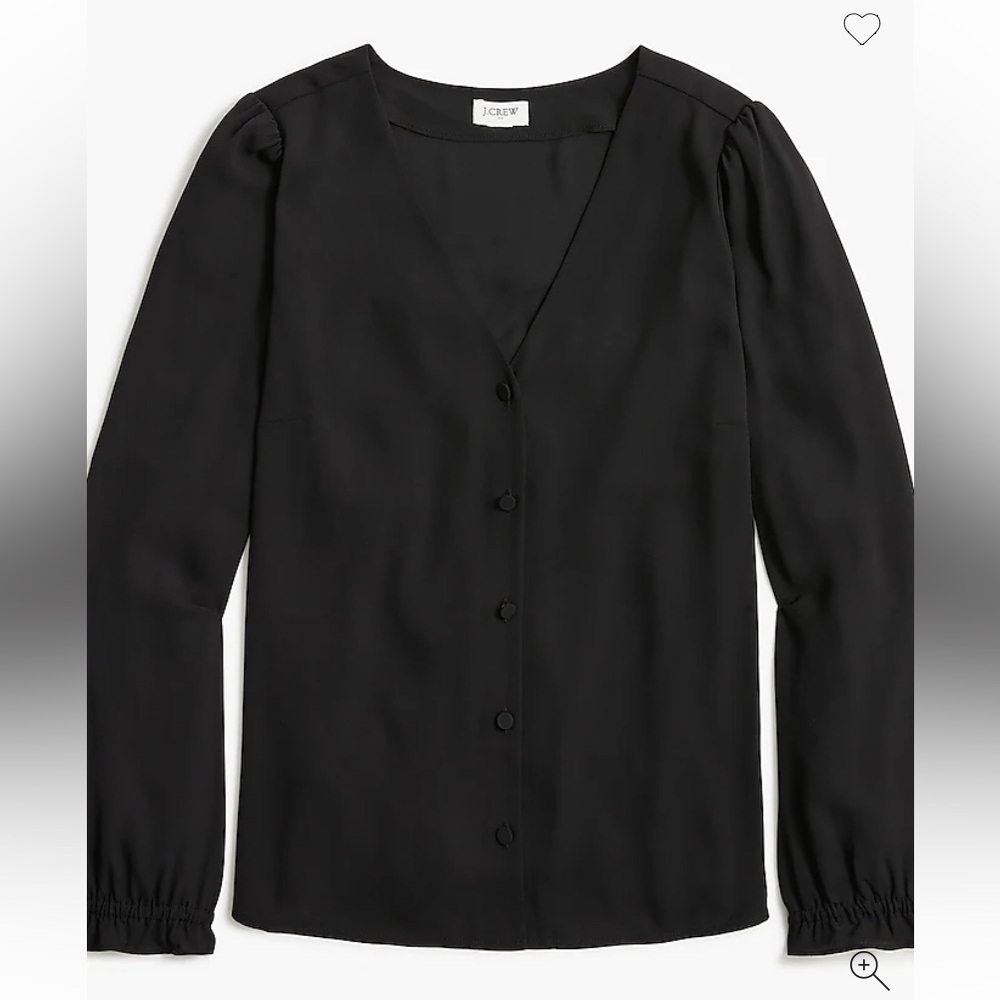 J.Crew NWT V Neck Button Front Long Sleeve Shirt Blouse Black Size XL